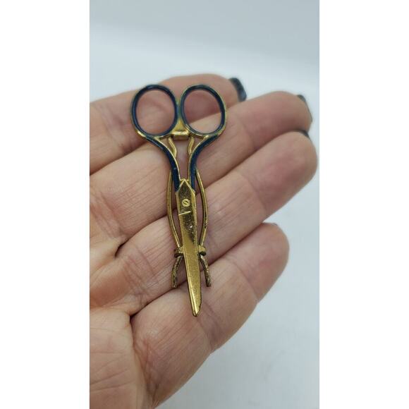 Set of 2 Vintage Gold Scissor Hair Barrette Scarf Clip Hair Sewing Collector main image 2